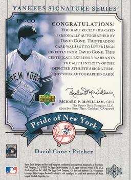 2003 Upper Deck Yankees Signature Series - Pride of New York Autographs #PN-CO David Cone Back