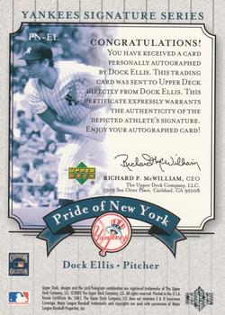 2003 Upper Deck Yankees Signature Series - Pride of New York Autographs #PN-EL Dock Ellis Back