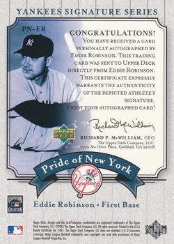 2003 Upper Deck Yankees Signature Series - Pride of New York Autographs #PN-ER Eddie Robinson Back
