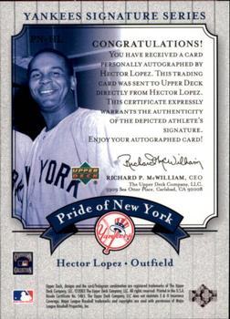 2003 Upper Deck Yankees Signature Series - Pride of New York Autographs #PN-HL Hector Lopez Back