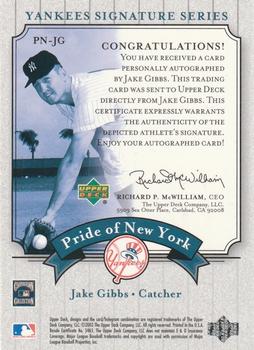 2003 Upper Deck Yankees Signature Series - Pride of New York Autographs #PN-JG1 Jake Gibbs Back