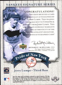 2003 Upper Deck Yankees Signature Series - Pride of New York Autographs #PN-JL Jerry Lumpe Back