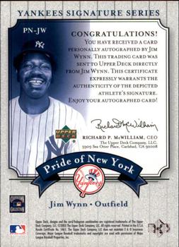 2003 Upper Deck Yankees Signature Series - Pride of New York Autographs #PN-JW Jim Wynn Back