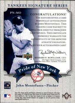 2003 Upper Deck Yankees Signature Series - Pride of New York Autographs #PN-MO John Montefusco Back