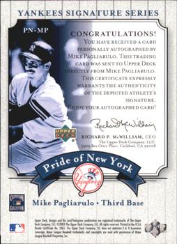 2003 Upper Deck Yankees Signature Series - Pride of New York Autographs #PN-MP Mike Pagliarulo Back