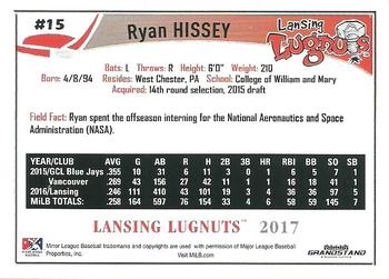 2017 Grandstand Lansing Lugnuts #NNO Ryan Hissey Back