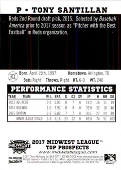 2017 Choice Midwest League Top Prospects #12 Tony Santillan Back