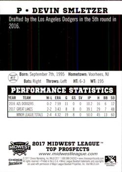 2017 Choice Midwest League Top Prospects #17 Devin Smletzer Back