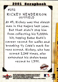 2002 Fleer Triple Crown #232 Rickey Henderson Back