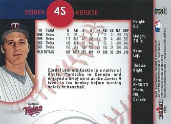 2002 Fleer Triple Crown #45 Corey Koskie Back