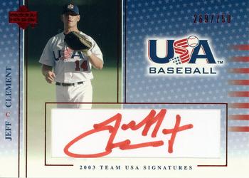 2003 Upper Deck USA Baseball National Team - 2003 Team USA Signatures Red Ink #S-10 Jeff Clement Front