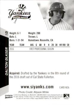 2016 Choice Staten Island Yankees #26 Dalton Blaser Back