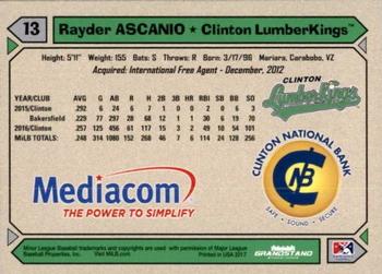 2017 Grandstand Clinton LumberKings #NNO Rayder Ascanio Back