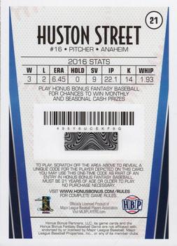 2017 Honus Bonus Fantasy Baseball #21 Huston Street Back