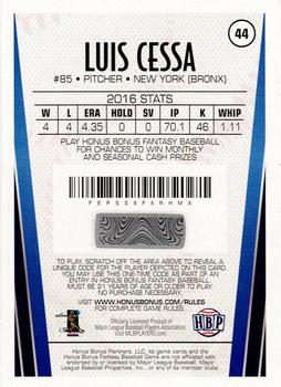 2017 Honus Bonus Fantasy Baseball #44 Luis Cessa Back