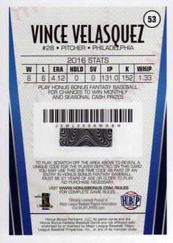 2017 Honus Bonus Fantasy Baseball #53 Vince Velasquez Back