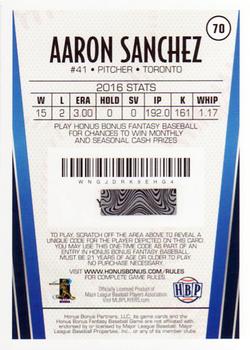 2017 Honus Bonus Fantasy Baseball #70 Aaron Sanchez Back