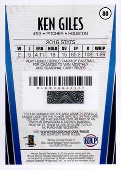 2017 Honus Bonus Fantasy Baseball #80 Ken Giles Back