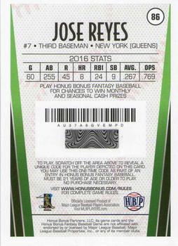 2017 Honus Bonus Fantasy Baseball #86 Jose Reyes Back