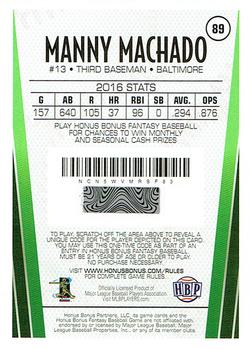2017 Honus Bonus Fantasy Baseball #89 Manny Machado Back