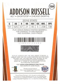 2017 Honus Bonus Fantasy Baseball #184 Addison Russell Back