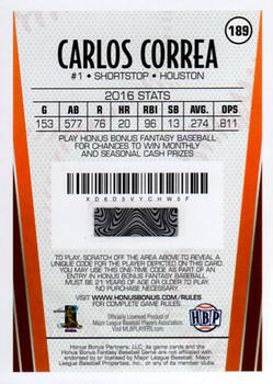 2017 Honus Bonus Fantasy Baseball #189 Carlos Correa Back