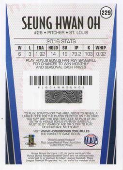 2017 Honus Bonus Fantasy Baseball #229 Seung-Hwan Oh Back