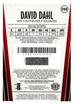 2017 Honus Bonus Fantasy Baseball #244 David Dahl Back