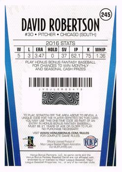 2017 Honus Bonus Fantasy Baseball #245 David Robertson Back