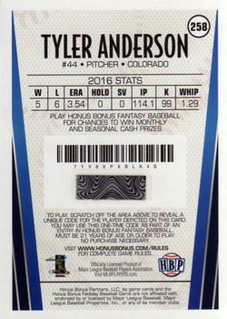 2017 Honus Bonus Fantasy Baseball #258 Tyler Anderson Back