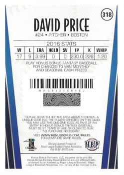 2017 Honus Bonus Fantasy Baseball #318 David Price Back
