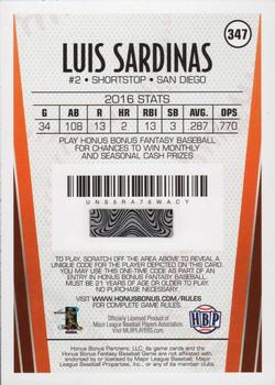 2017 Honus Bonus Fantasy Baseball #347 Luis Sardinas Back