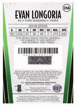 2017 Honus Bonus Fantasy Baseball #356 Evan Longoria Back