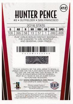 2017 Honus Bonus Fantasy Baseball #412 Hunter Pence Back