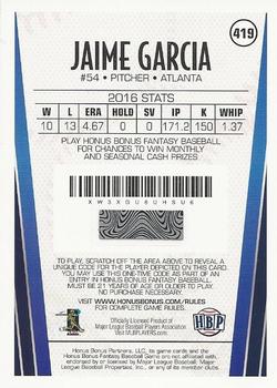 2017 Honus Bonus Fantasy Baseball #419 Jaime Garcia Back