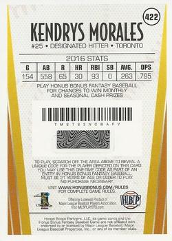 2017 Honus Bonus Fantasy Baseball #422 Kendrys Morales Back