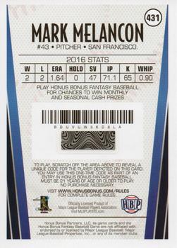 2017 Honus Bonus Fantasy Baseball #431 Mark Melancon Back