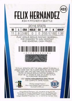 2017 Honus Bonus Fantasy Baseball #433 Felix Hernandez Back