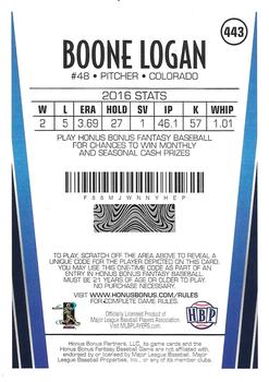 2017 Honus Bonus Fantasy Baseball #443 Boone Logan Back