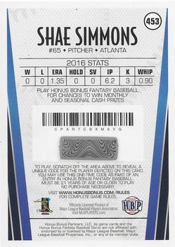 2017 Honus Bonus Fantasy Baseball #453 Shae Simmons Back