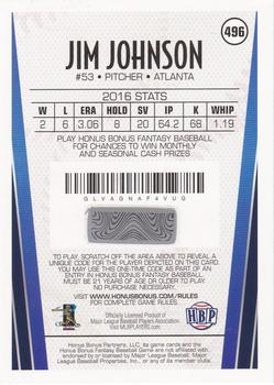 2017 Honus Bonus Fantasy Baseball #496 Jim Johnson Back