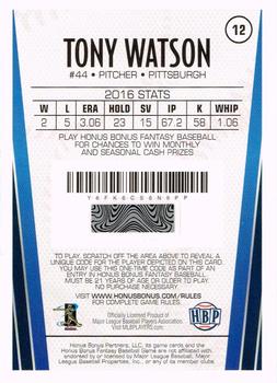 2017 Honus Bonus Fantasy Baseball - Silver Foil #12 Tony Watson Back