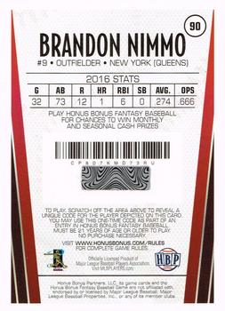 2017 Honus Bonus Fantasy Baseball - Silver Foil #90 Brandon Nimmo Back
