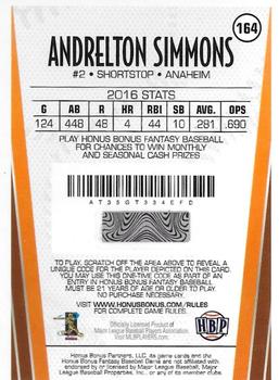 2017 Honus Bonus Fantasy Baseball - Silver Foil #164 Andrelton Simmons Back
