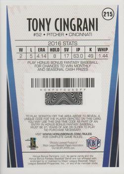 2017 Honus Bonus Fantasy Baseball - Silver Foil #215 Tony Cingrani Back