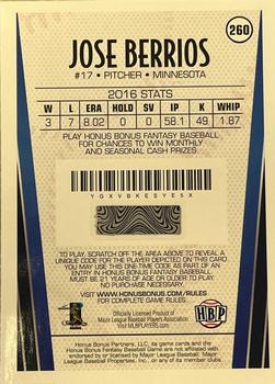 2017 Honus Bonus Fantasy Baseball - Silver Foil #260 Jose Berrios Back