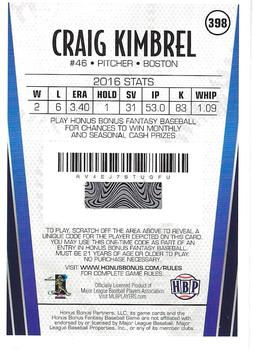 2017 Honus Bonus Fantasy Baseball - Silver Foil #398 Craig Kimbrel Back