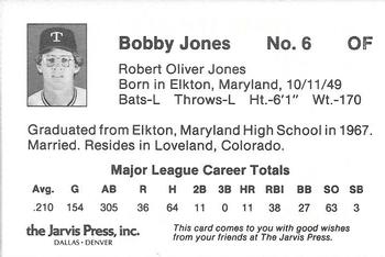 1984 Jarvis Press Texas Rangers #NNO Bobby Jones Back