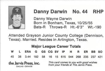 1984 Jarvis Press Texas Rangers #NNO Danny Darwin Back