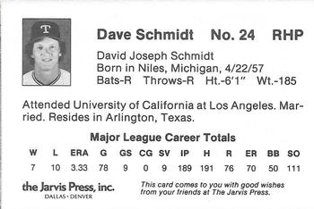 1984 Jarvis Press Texas Rangers #NNO Dave Schmidt Back